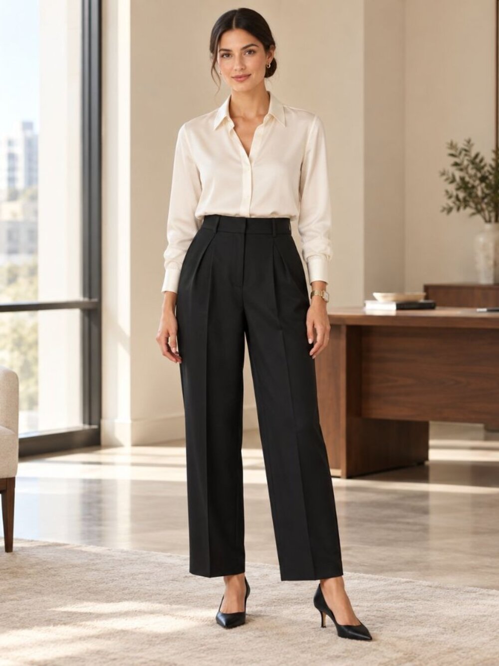 Rails Marnie Black Pleated Wide Leg Trousers Size 6 Minimalist Quiet Luxury